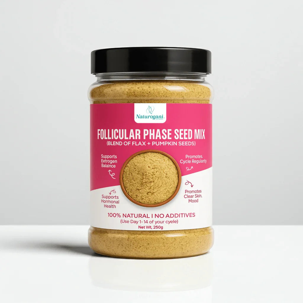 Naturogani Follicular Phase seed blend with flax and pumpkin seeds for hormonal balance