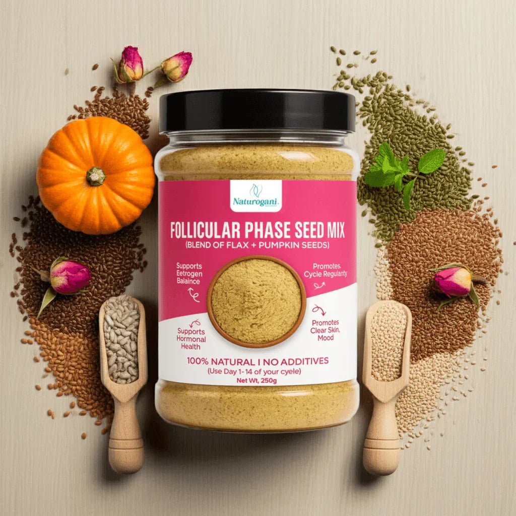 Follicular Phase seed blend for hormonal balance with flax and pumpkin seeds