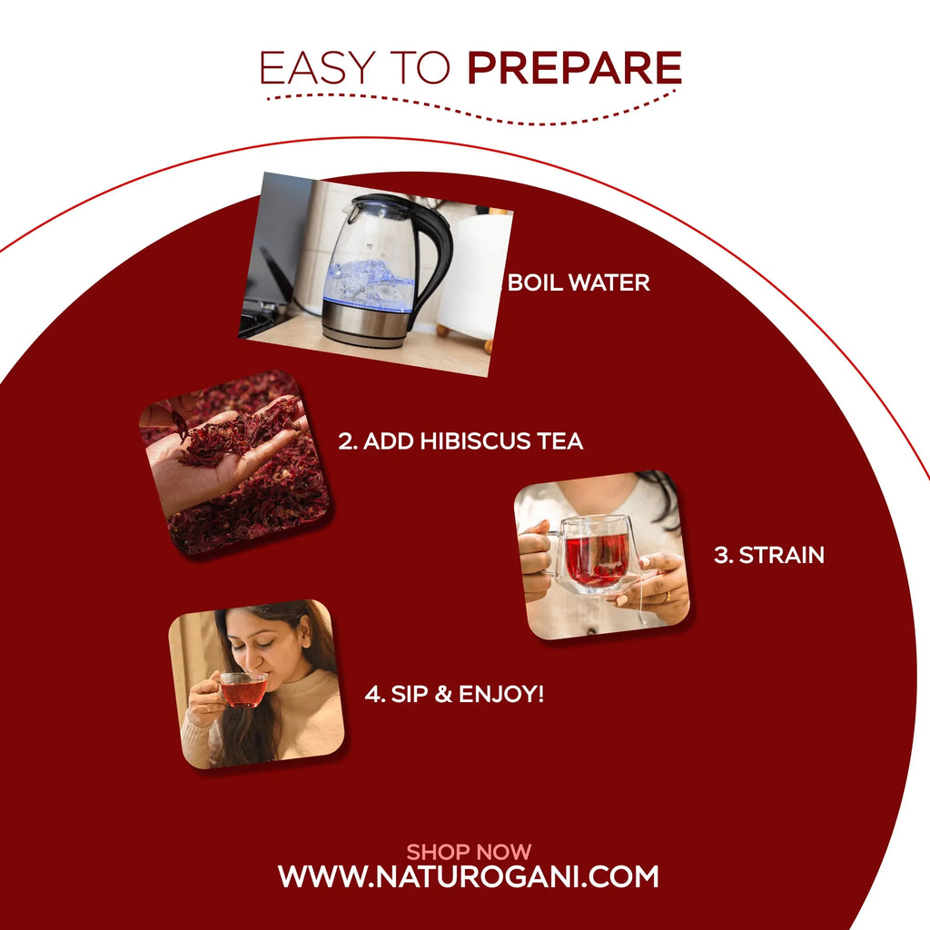 Organic hibiscus herbal tea by Naturogani to support heart and digestive health