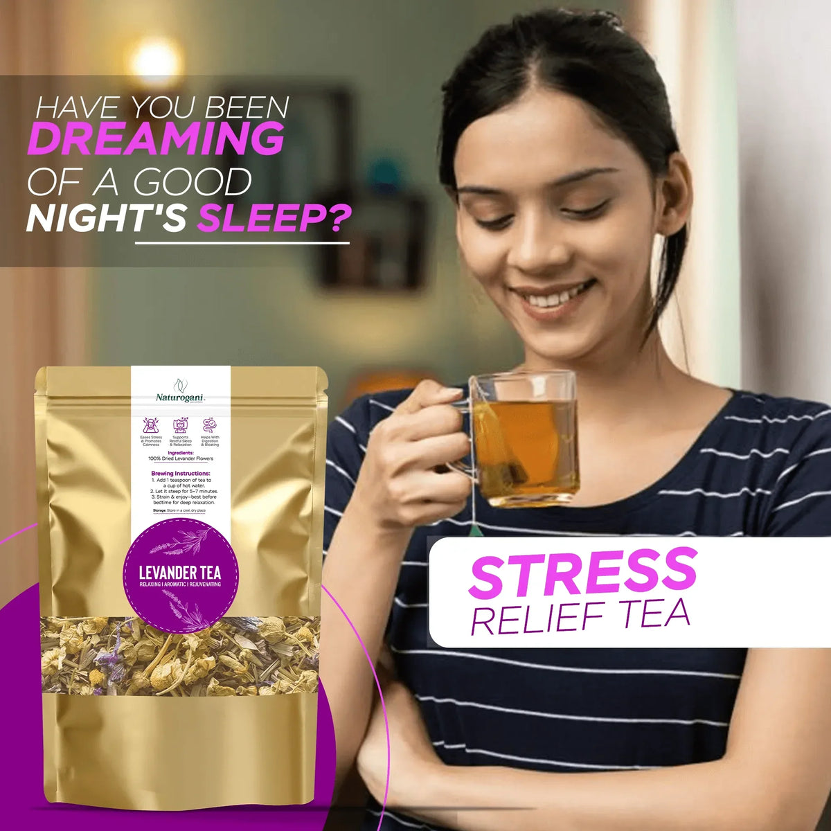 Relaxing lavender tea for sleep and stress relief