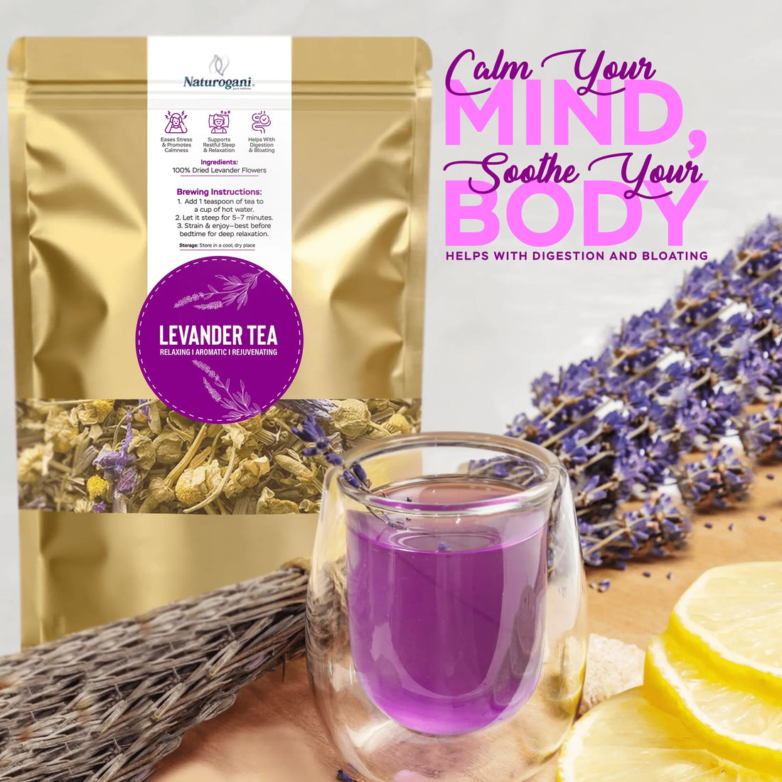 Relaxing lavender tea for sleep and stress relief