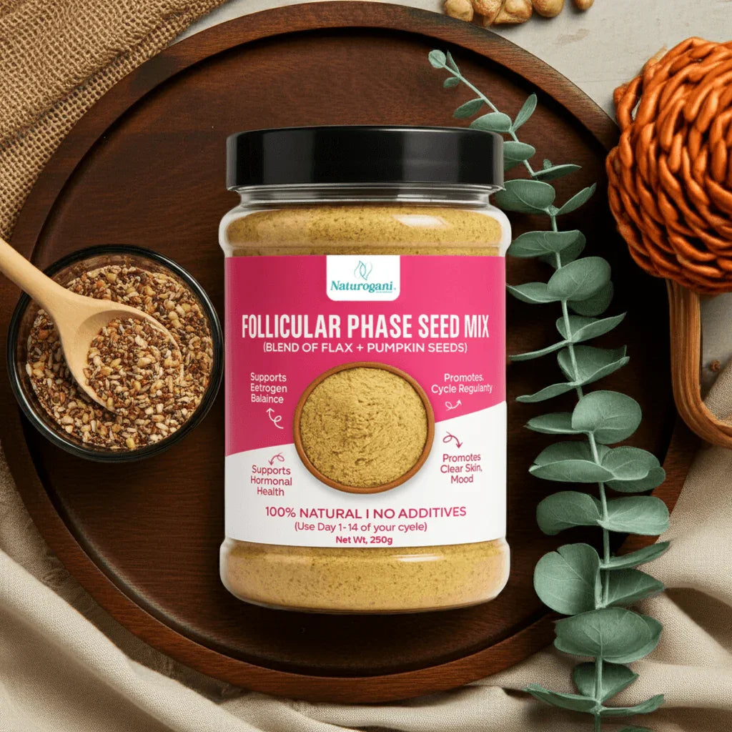PCOS Follicular Phase seeds by Naturogani to support menstrual cycle and estrogen balance